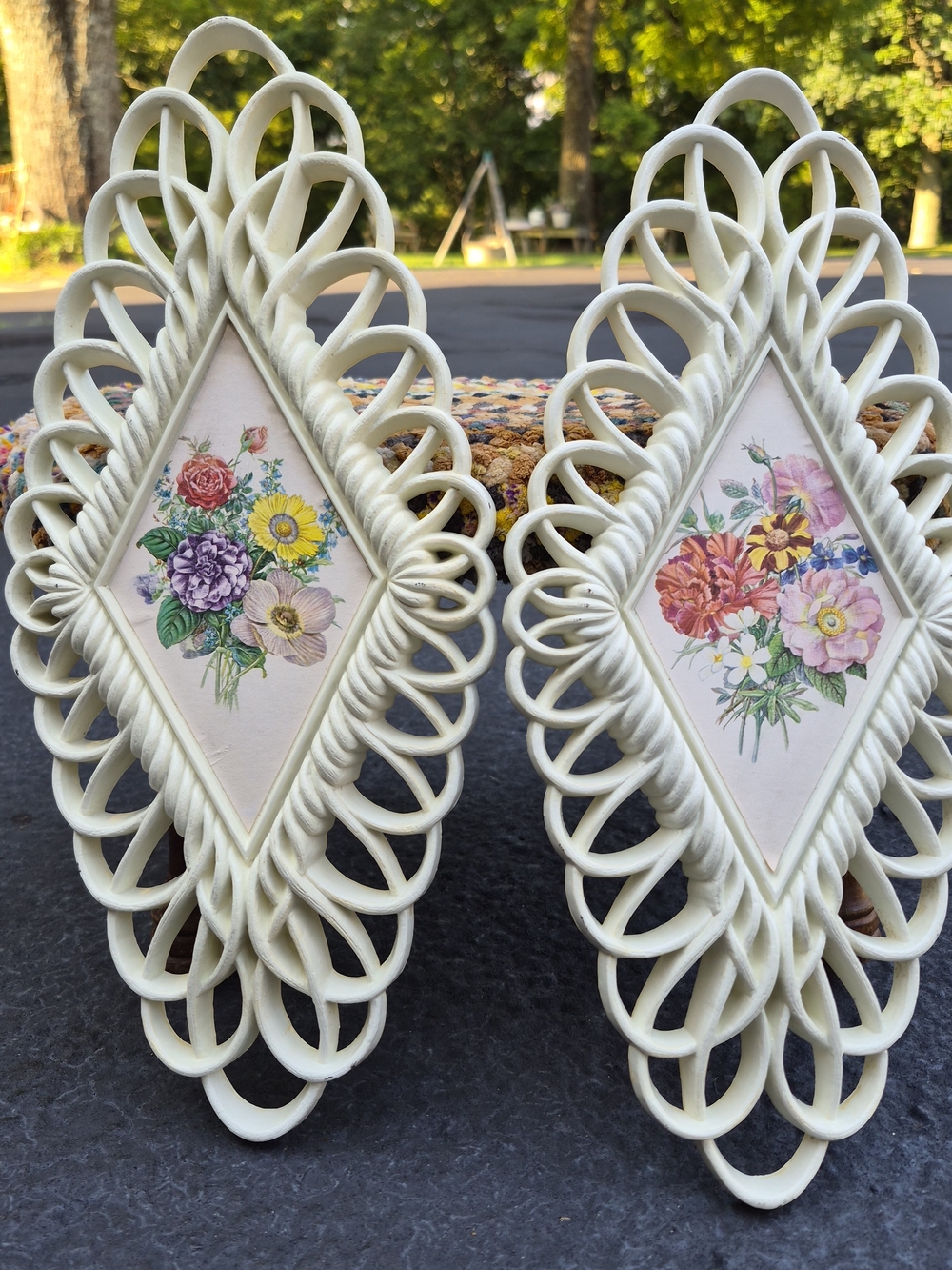 Vintage 1975 Burwood Products Company Floral Wall Plaques - Pair